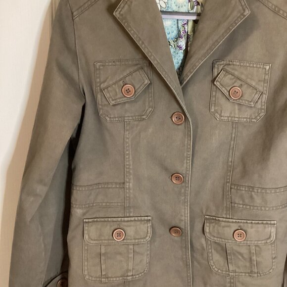 Dex Women's Army Style Jacket Size M Pockets Floral Lining Embroidery Detail - Picture 2 of 9